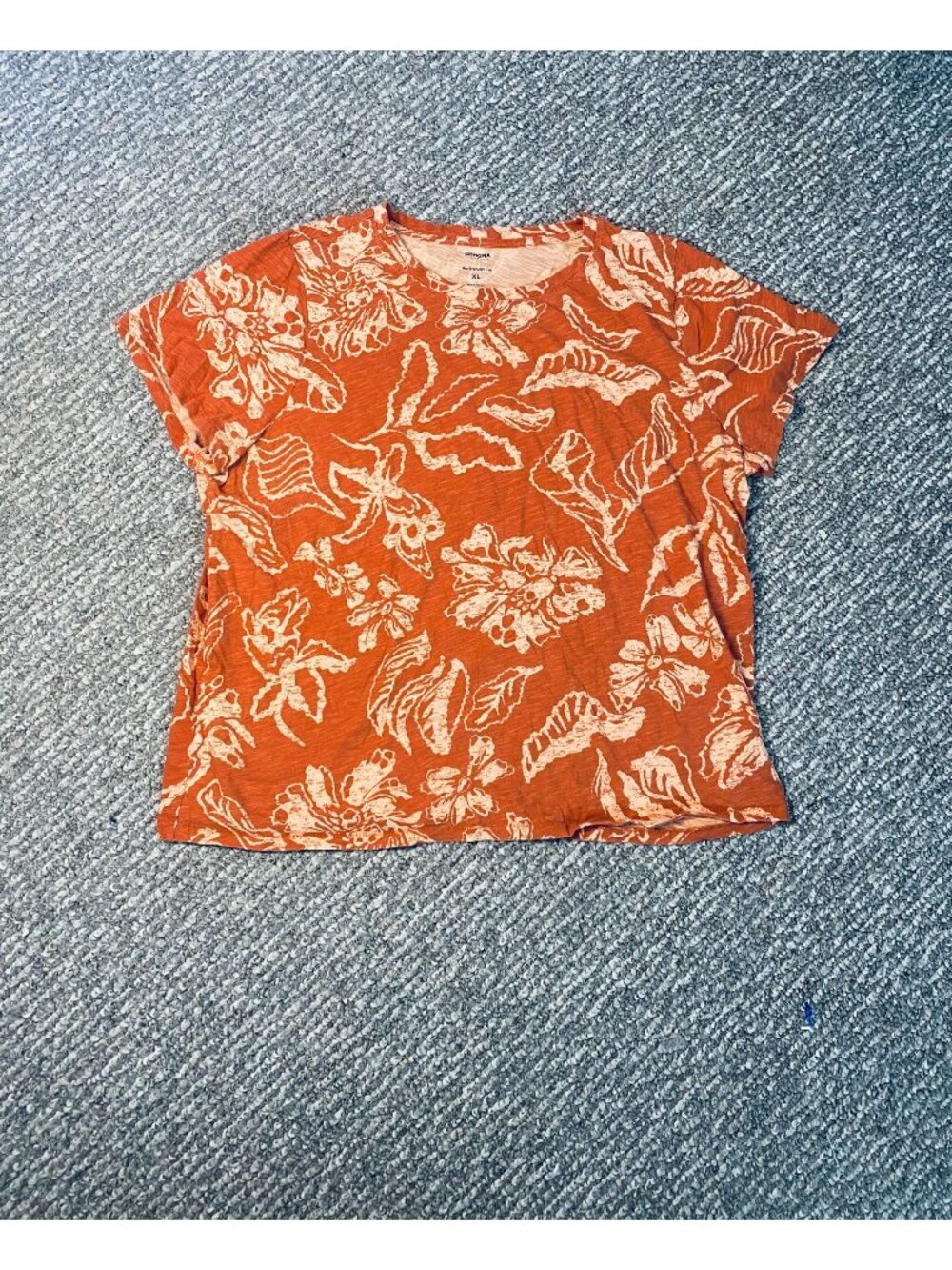 Sonoma Everyday Tee XL Orange Floral Short Sleeve Womens T-Shirt 100% Cotton